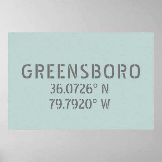 Greensboro NC Latitude en Longitude Coordinates Poster (Voorkant)