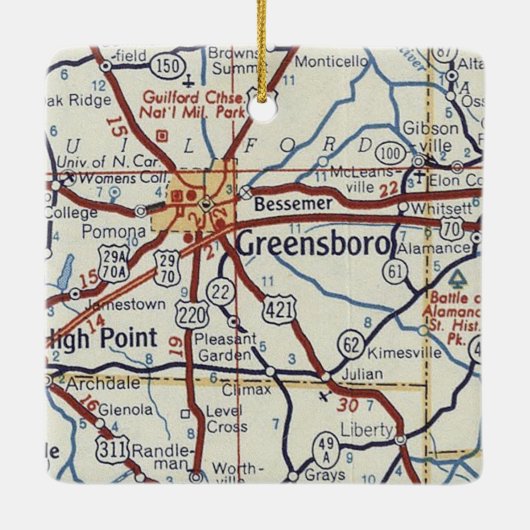 Greensboro NC  Map Keramisch Ornament (Achterkant)