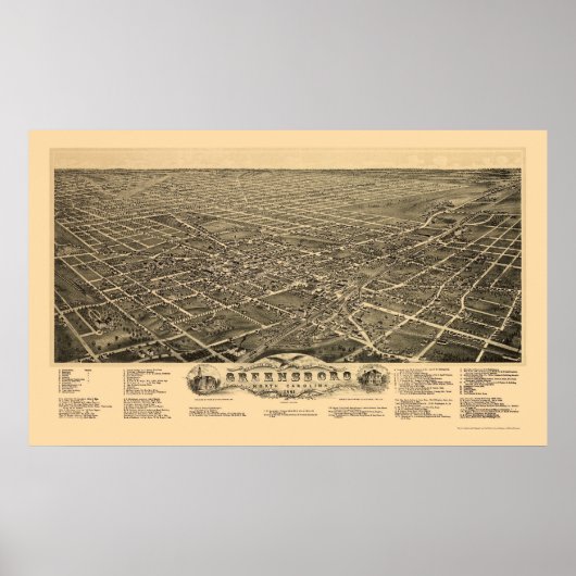 Greensboro, NC Panoramic Map - 1891 Poster (Voorkant)