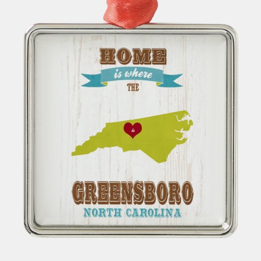 Greensboro, North Carolina Map - Home is waar de Metalen Ornament (Voorkant)
