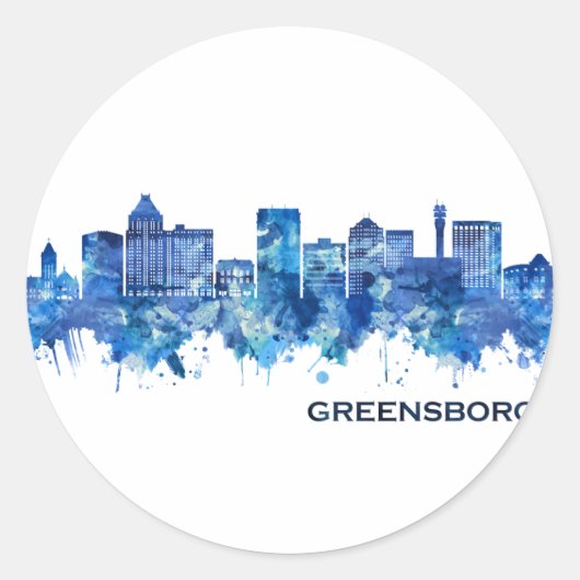Greensboro North Carolina Skyline Blue Ronde Sticker (Voorkant)