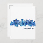 Greensboro North Carolina Skyline Blue Uitnodiging Briefkaart (Voorkant / Achterkant)