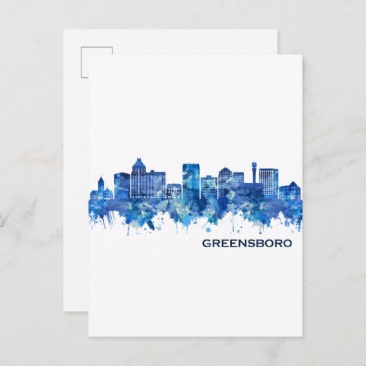 Greensboro North Carolina Skyline Blue Uitnodiging Briefkaart (Voorkant / Achterkant)