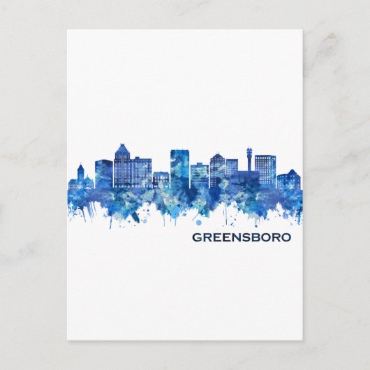 Greensboro North Carolina Skyline Blue Uitnodiging Briefkaart (Voorkant)