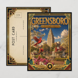 Greensboro North Carolina Vintage Art Deco Goud Briefkaart