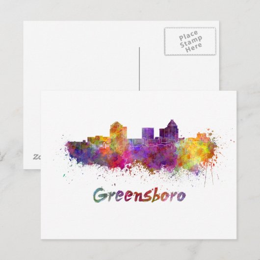 Greensboro skyline in waterverf briefkaart (Voorkant / Achterkant)