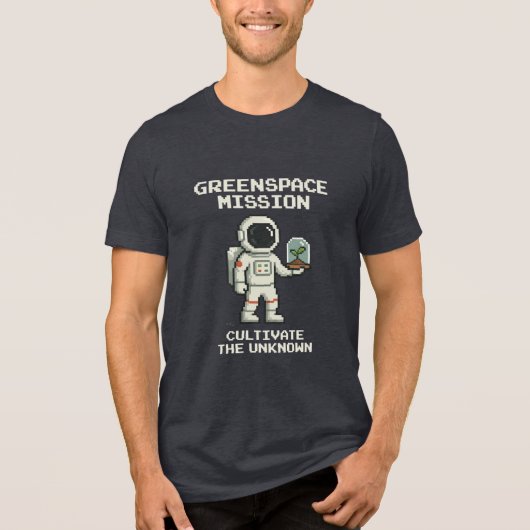 Greenspace Missie Pixel Art Astronaut T-Shirt | C (Voorkant)