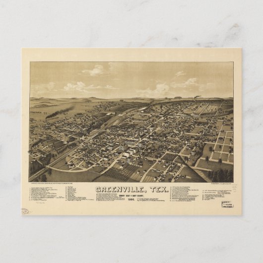 Greenville Hunt County Texas Map (1886) Briefkaart (Voorkant)