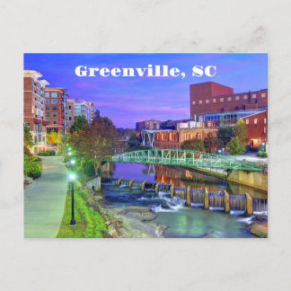 Greenville, South Carolina Reedy River bij Night Briefkaart