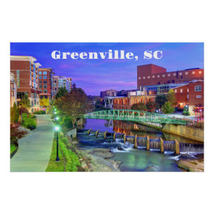 Greenville, South Carolina Reedy River bij Night Perfect Poster