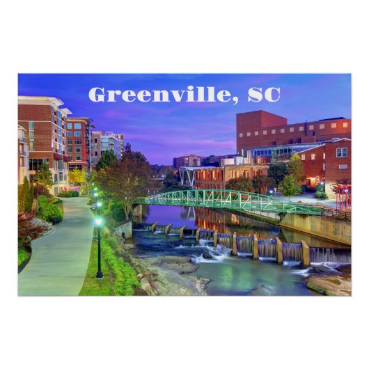 Greenville, South Carolina Reedy River bij Night Perfect Poster (Voorkant)