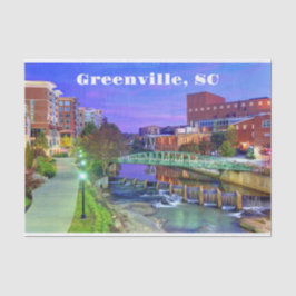 Greenville, South Carolina Reedy River bij Night Tissuepapier