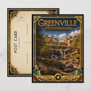 Greenville South Carolina Vintage Art Deco Goud  Briefkaart
