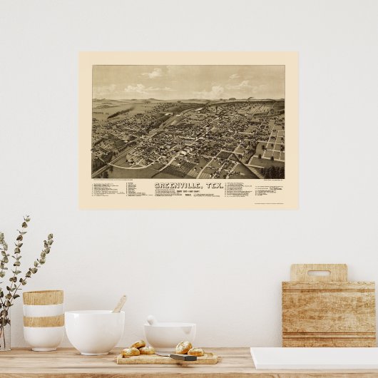 Greenville, TX Panoramic Map - 1886 Poster (Keuken)