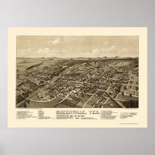 Greenville, TX Panoramic Map - 1886 Poster
