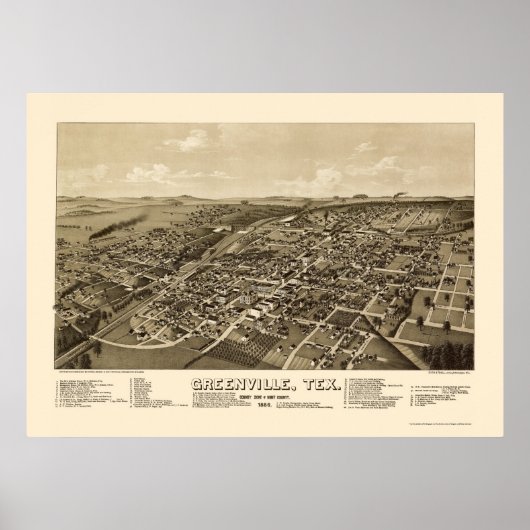 Greenville, TX Panoramic Map - 1886 Poster (Voorkant)