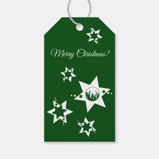 GreenWhite Stars Lawn Care Merry Kerstmis Cadeaulabel (Voorkant)