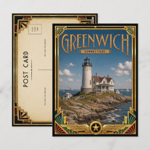 Greenwich Connecticut Vintage Art Deco Gouden Tijd Briefkaart