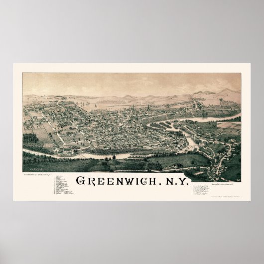Greenwich, NY Panoramic Map - 1885 Poster (Voorkant)