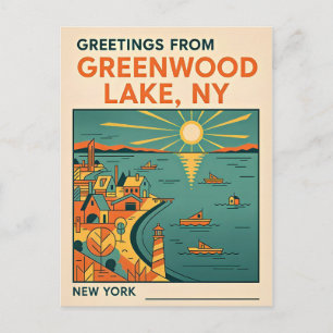 Greenwood Lake NY Retro Reis  Briefkaart