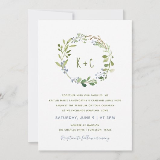 GreenWreath bruiloft uitnodigingen - Dusty Blue (Voorkant)