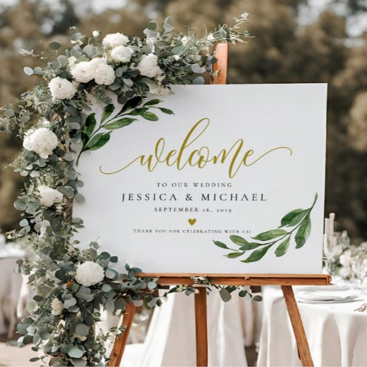 Greeny Leaf calligraphy Welcome Wedding Sign Poster