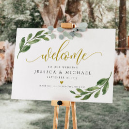 Greeny Leaf calligraphy Welcome Wedding Sign Poster