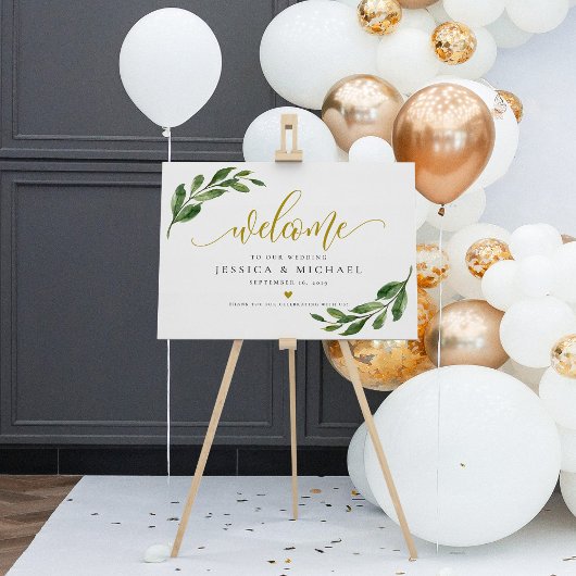 Greeny Leaf calligraphy Welcome Wedding Sign Poster