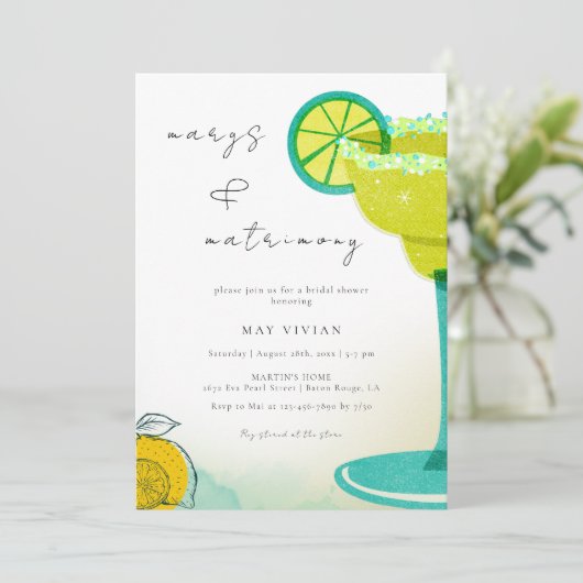 Greeny Waterverf Margarita Limoen Vrijgezellenfees Kaart (Staand voorkant)