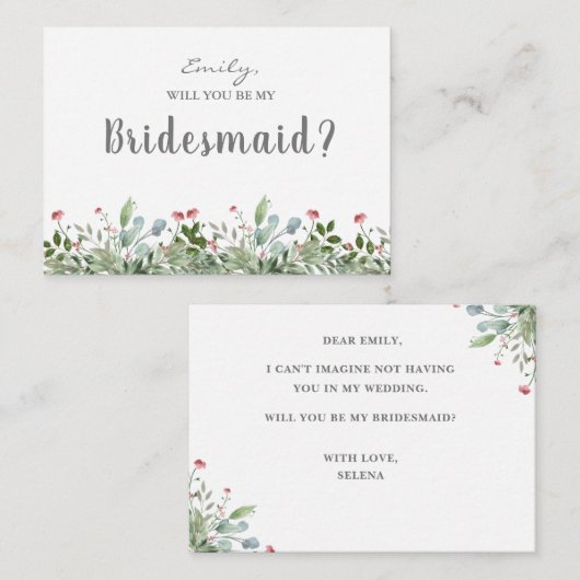 Greeny Wild Meadow, ben jij mijn bruidsmeisje Informatiekaartje (Voorkant / Achterkant)