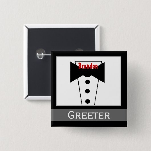 Greeter - Eigen naam Tux Wedding Button (Voorkant /achterkant)
