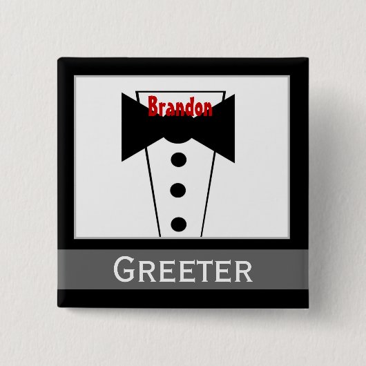 Greeter - Eigen naam Tux Wedding Button (Voorkant)