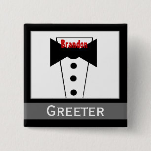 Greeter - Eigen naam Tux Wedding Button