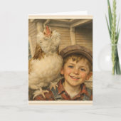 Greeting Card -Cute Boy With Chicken Kaart (Voorkant)