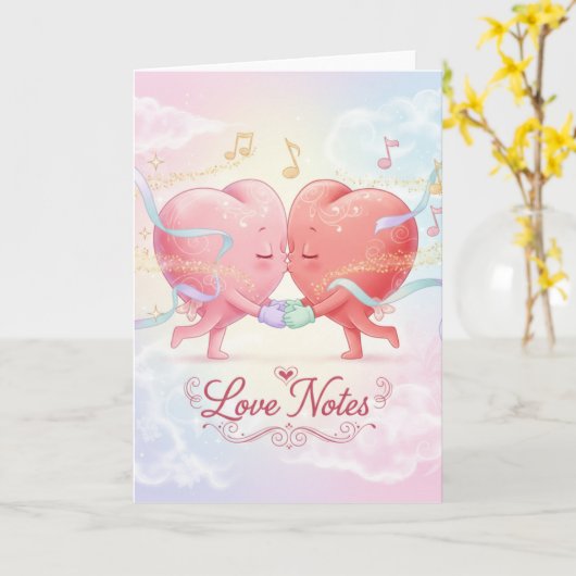 Greeting Card - Kissing Hearts "Love Notes" Kaart (Gele Bloem)