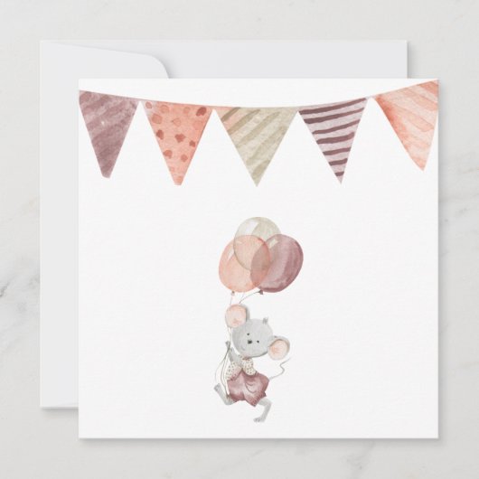 Greeting Card - Little Mouse With Balloons Kaart (Voorkant)