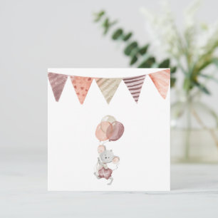 Greeting Card - Little Mouse With Balloons Kaart