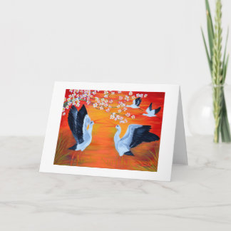 Greeting Card. Storks & Cherry Blossom Kaart