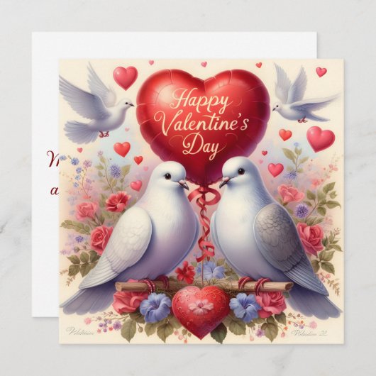 Greeting card with doves in love (Voorkant / Achterkant)