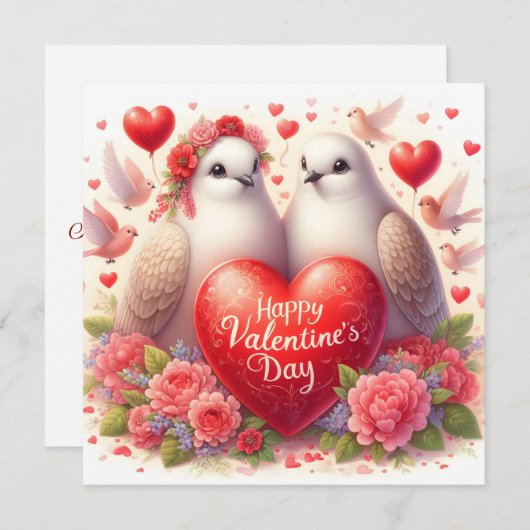 Greeting card with doves in love (Voorkant / Achterkant)