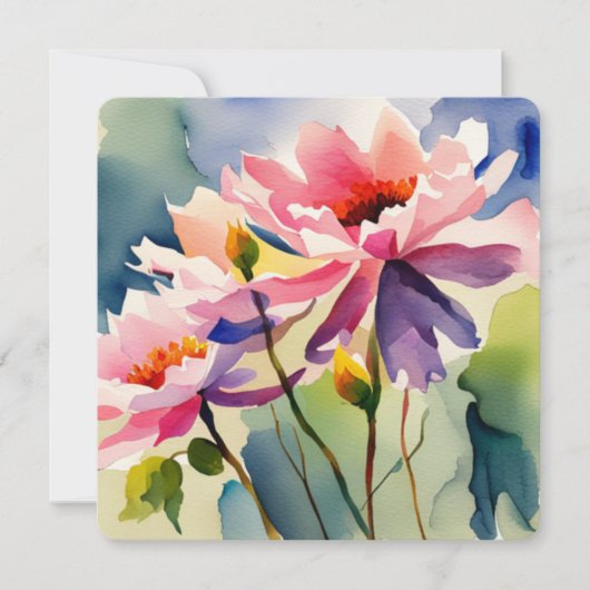 Greeting Card with Watercolor Flowers - 2 Notitiekaartje (Voorkant)