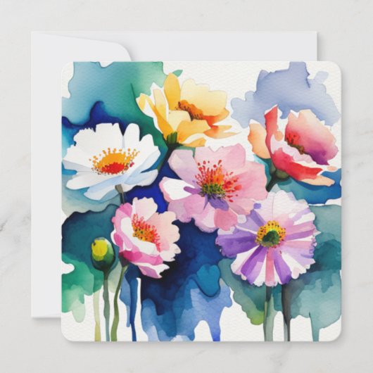 Greeting Card with Watercolor Flowers - 4 Notitiekaartje (Voorkant)
