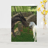Greeting Dragon en Unicorn Fantasy Kaart (Gele Bloem)