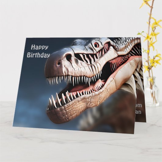 Greeting Fellow T-rexs, Big Birthday Kaart (Gele Bloem)
