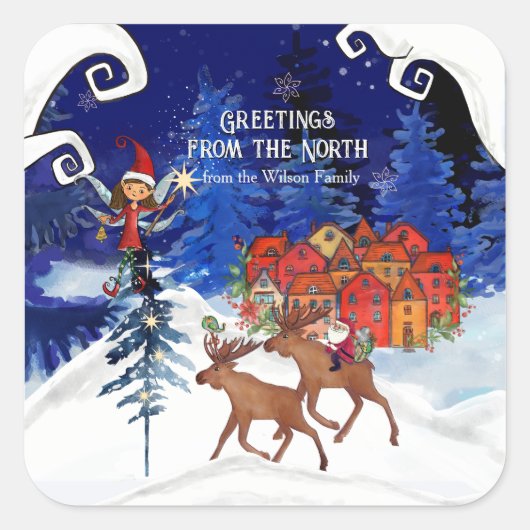 Greeting from the North Moose Village Vierkante Sticker (Voorkant)