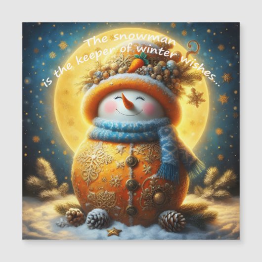 Greeting magnet with a cute snowman (Voorkant)