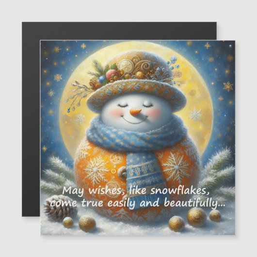 Greeting magnet with a cute snowman (Voorkant / Achterkant)