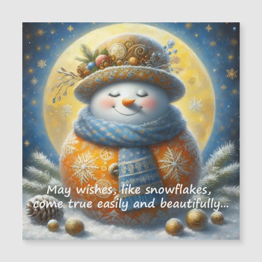 Greeting magnet with a cute snowman (Voorkant)