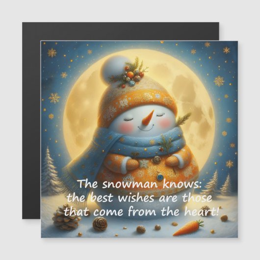 Greeting magnet with a cute snowman (Voorkant / Achterkant)