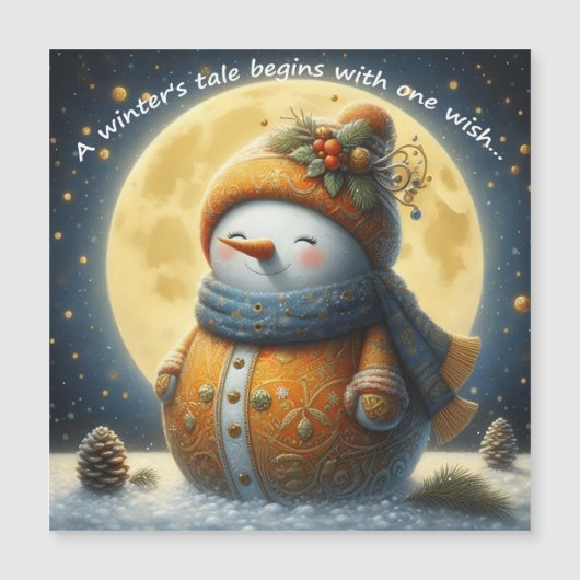 Greeting magnet with a cute snowman (Voorkant)